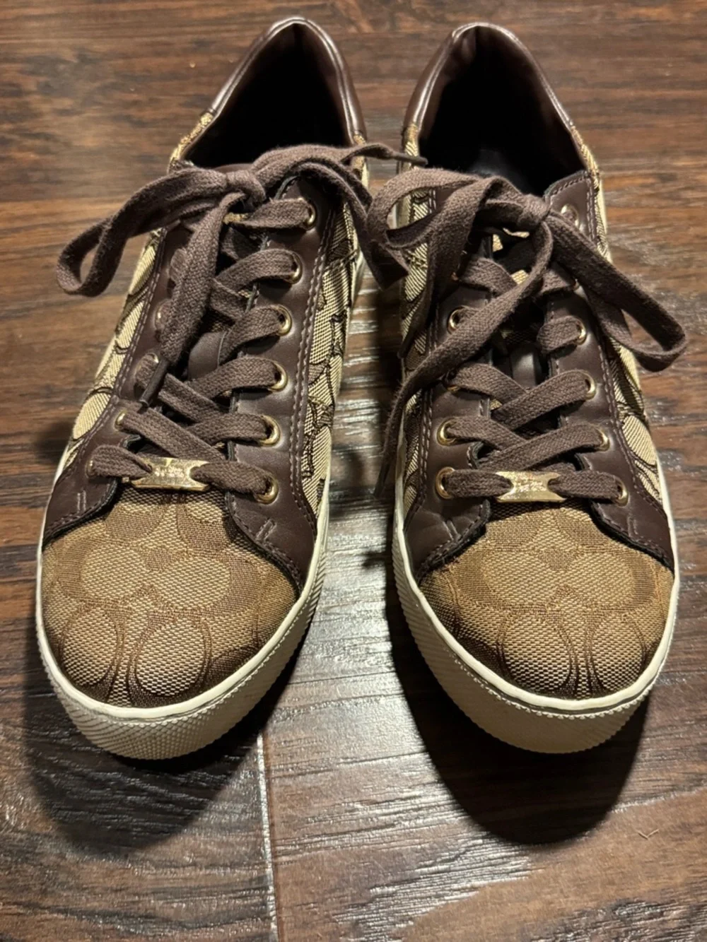 Coach Brown Signature Monogram Low-Top Sneakers, Sz 8.5
